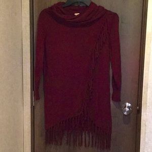 Burgundy Reba fringe sweater tunic